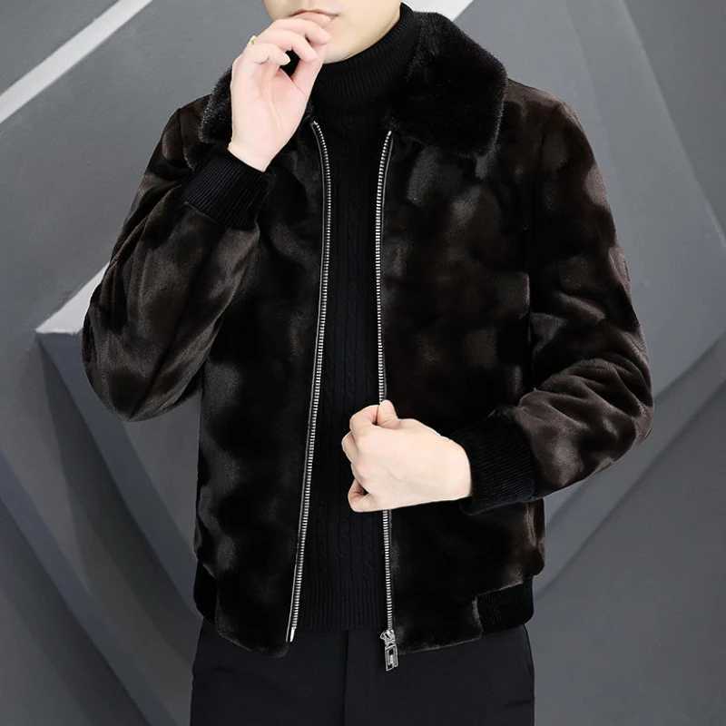 Winter Men High-End Mink Fur Coat Male Fashion Polo Collar Thicken Warm Leather Fur Outcoat Casual Large Size Pure Color OutwearXJ241102