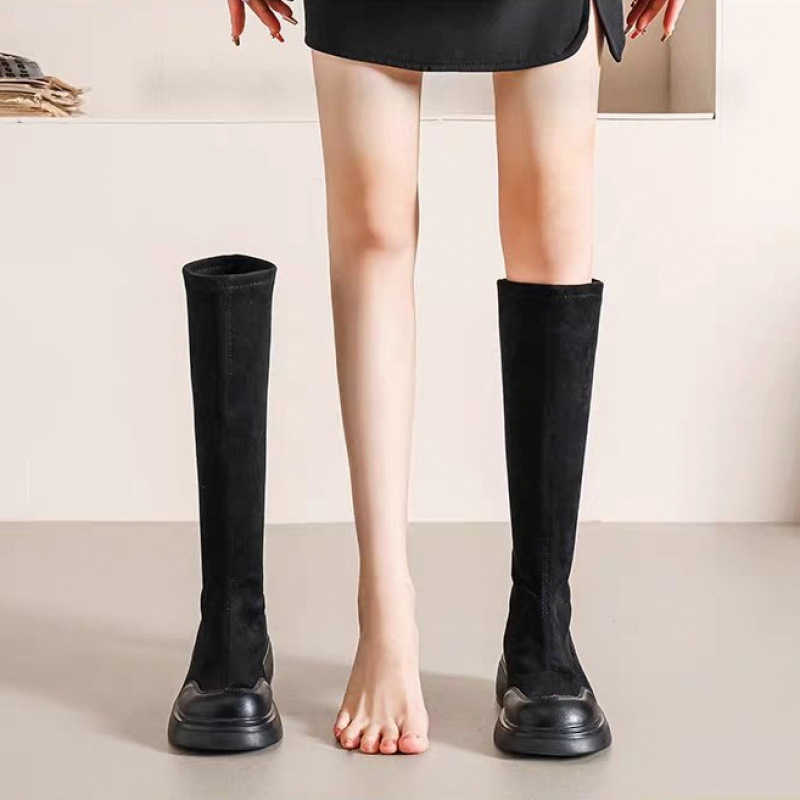 CMM Over the Knee Long Boots Womens Suede Elastic Boots Autumn New Small Fragrant Thick Sole Thick Heel High Tube Slim Boots