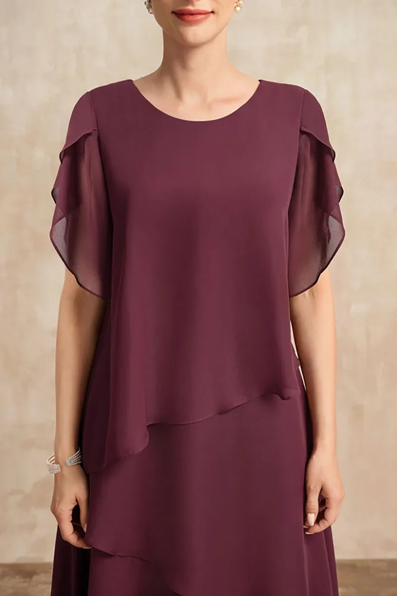 Elgeant Chiffon Mother Of The Bride Dresses Irregular Layered Petal Sleeve Flowy Maxi Dress Party Wedding Guest Plus Size 240318wtt