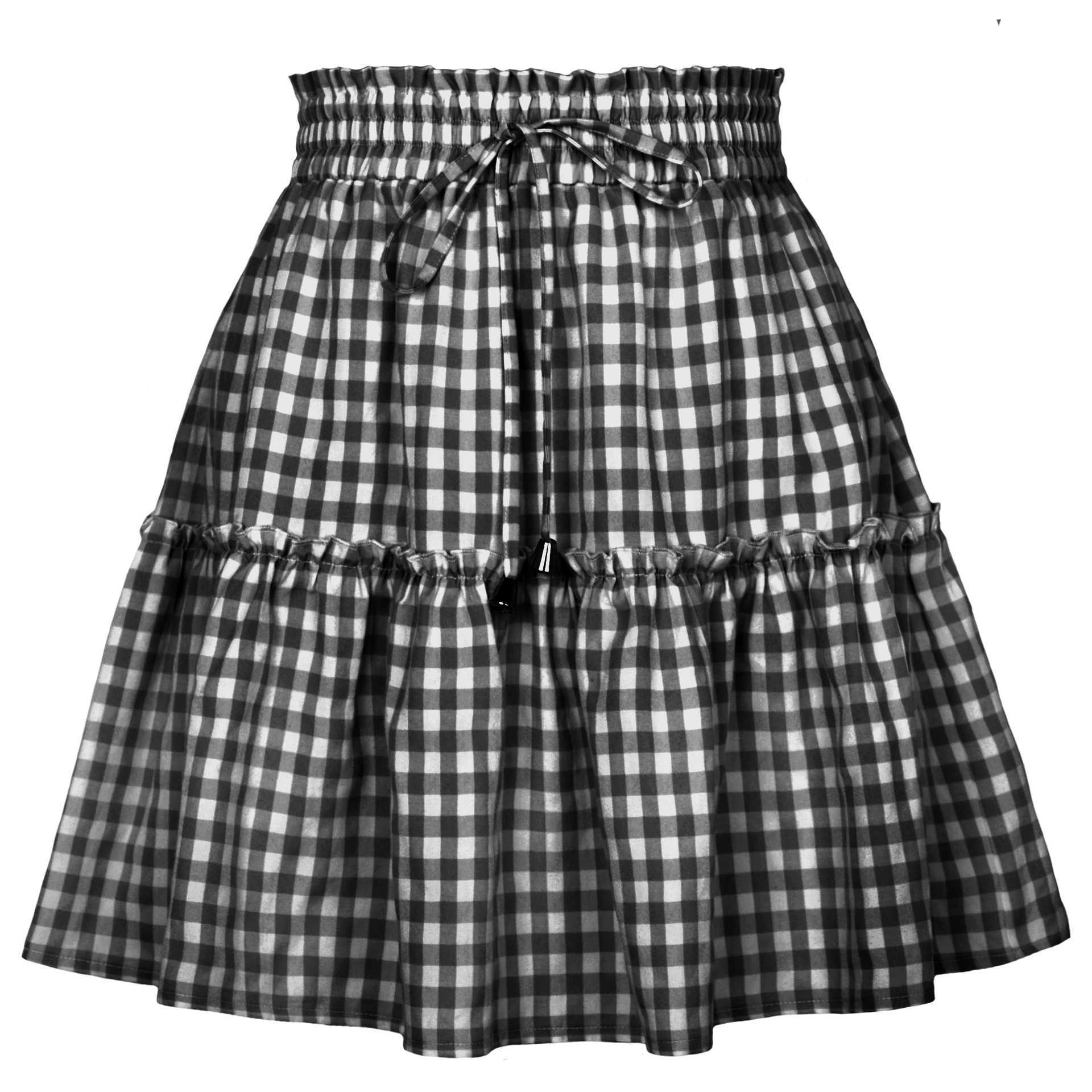 Pleated Plaid Skirt Clothes For Women Printed Vintage Ruffle Skirt WoMens High Waist Elastic Short Ball Gown Skirt Length Adult Skirts 241023