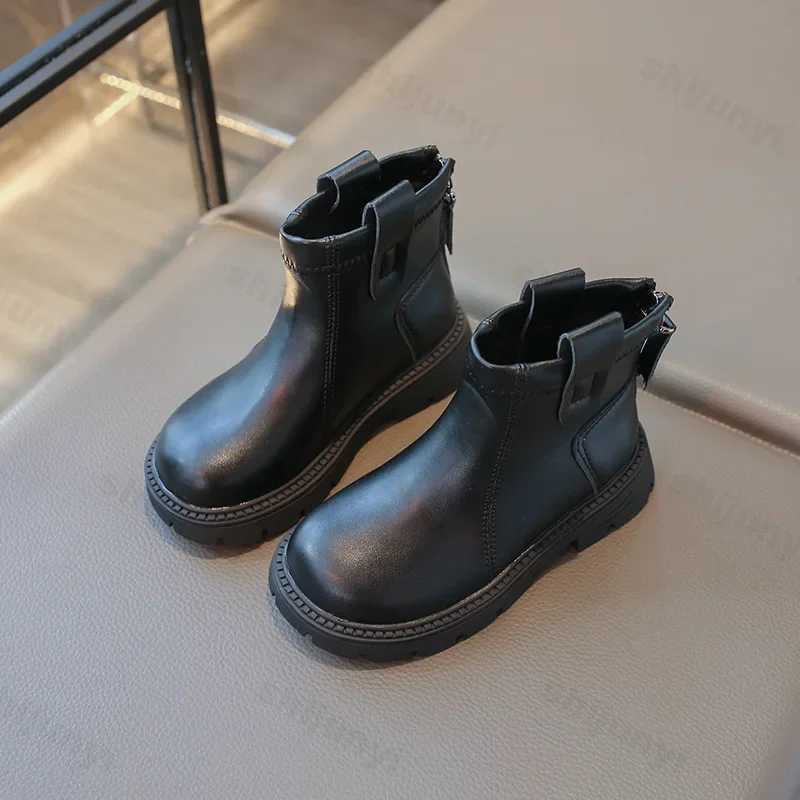 Leather childrens shoes for boys and girls solid color boots fashionable soft baby boots comfortable non slip childrens casual ankle boots M241102