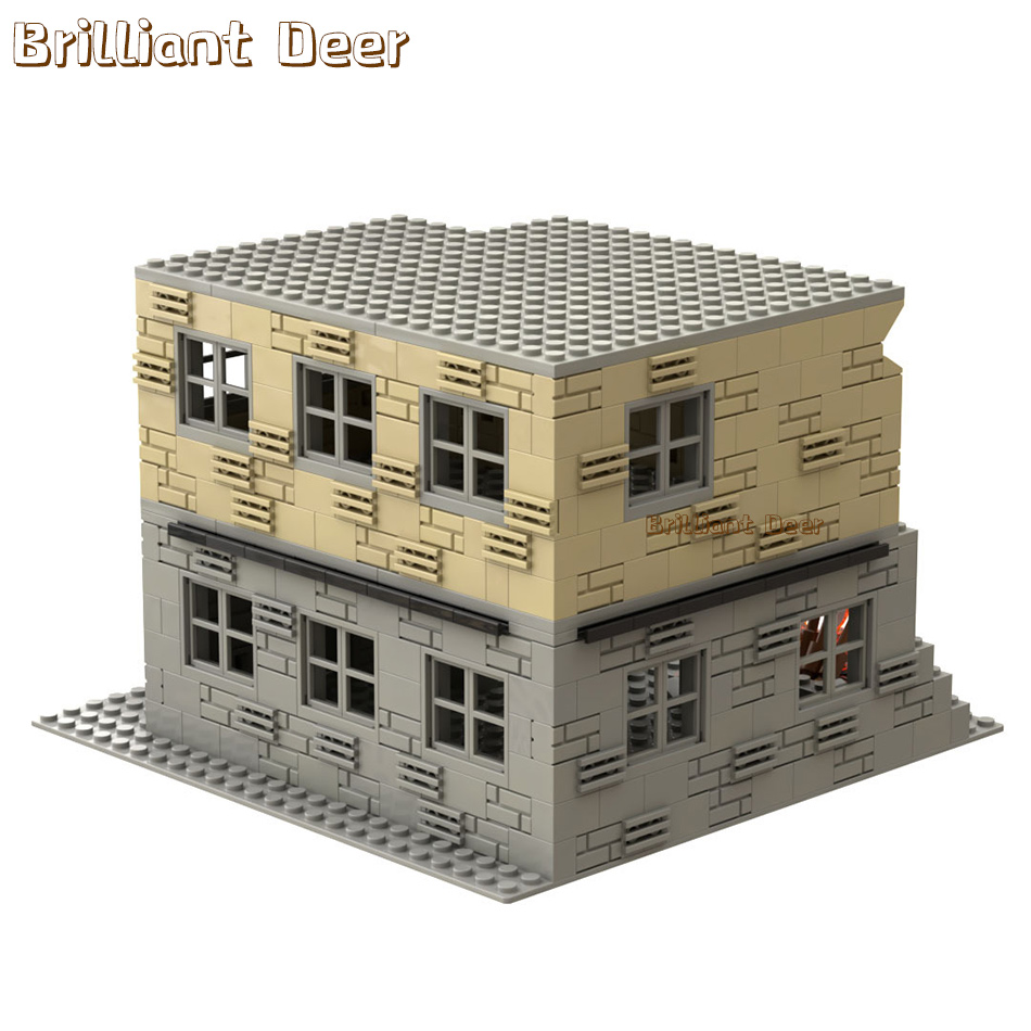 Abandoned Ruined Buildings MOC WW2 Pubg Military Base DIY Scenes Building Blocks Set Parts for Army Soldier Figures Boys Toys