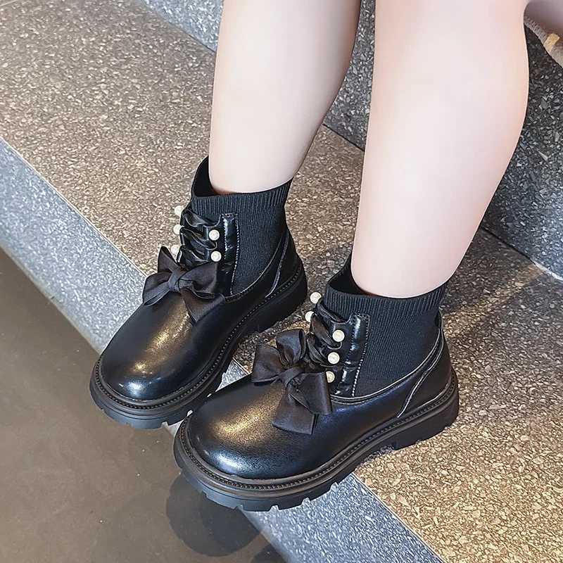 Childrens autumn boots elegant and chic girl princess boots thick soled sweet bow knot childrens fashion boots runway version M241102