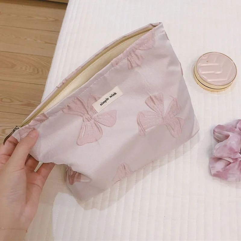 Cotton Womens Sweet Makeup Bag Fashion Large Capacity Canvas Makeup Organizer Bow Zipper Makeup Bag Travel 241031