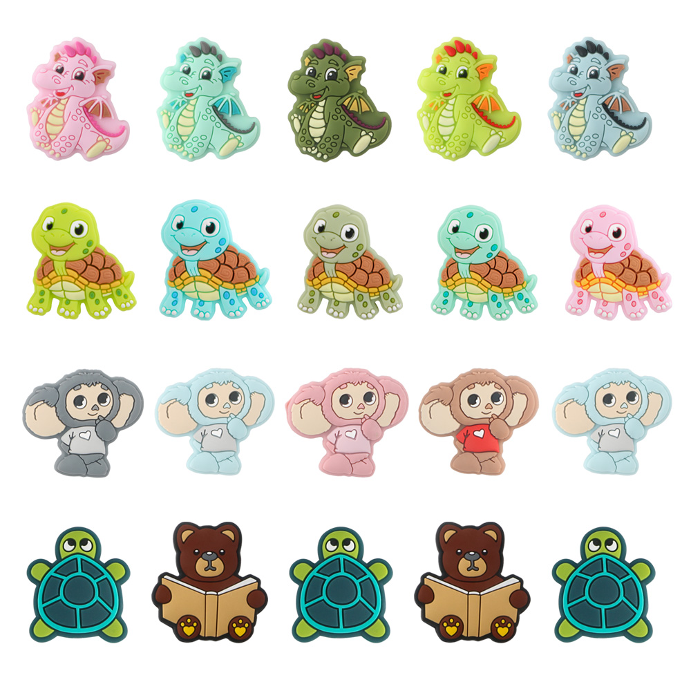Sunrony 5/10pcs Silicone Beads turtle Dinosaur Silicone Focal Bead DIY Pacifier Chain Bracelet Accessories new For 2025 Jewelry Making