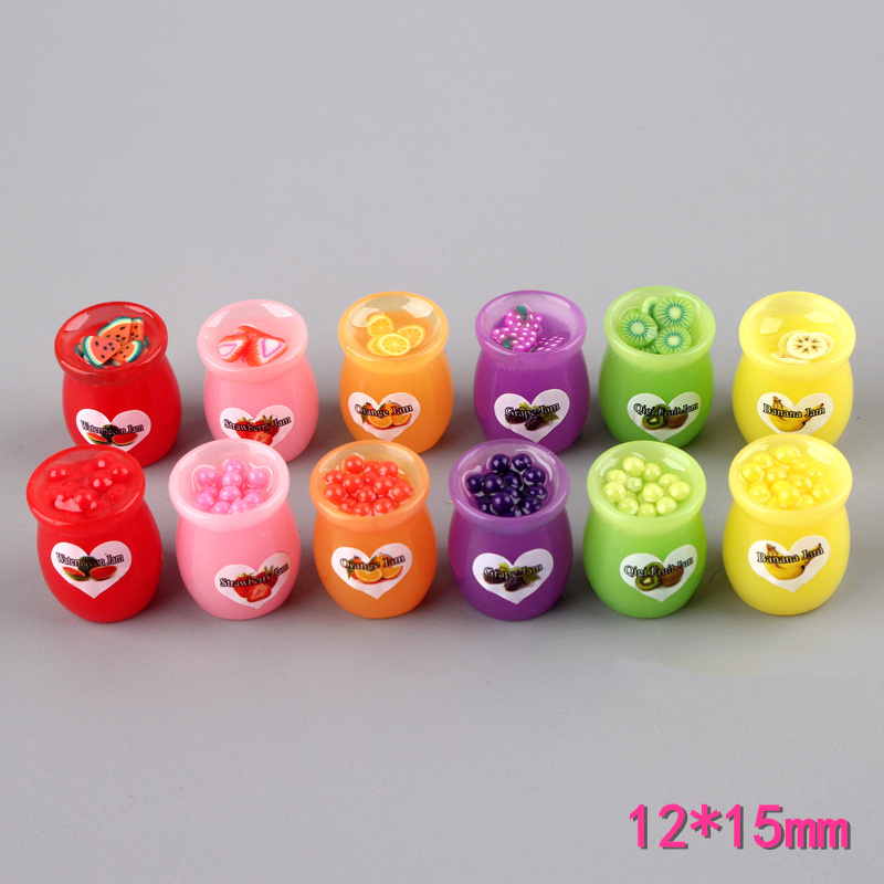 6pcs Slime Charm Fruit Candy Canned Jam Caviar Dollhouse Food Resin Plasticine Slime Bead Making For DIY Scrapbooking Craft
