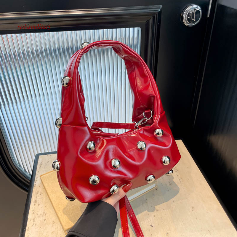 Fashionable and versatile rivet handbag for women 2024 new simple underarm bag, popular single shoulder commuting bag #28 swissmilitary