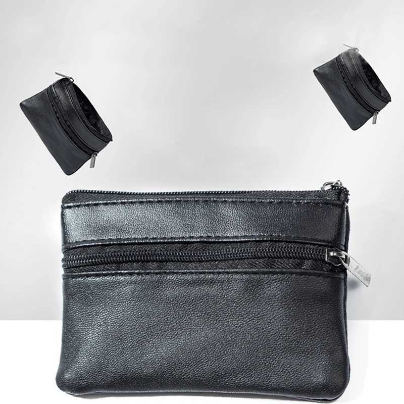 Men Women Leather Coin Purse Wallet Card Coin Key Storage Case Soft Holder Zip Black Mini Coin Bags Pouch Bag Zipper PouchXJ241111