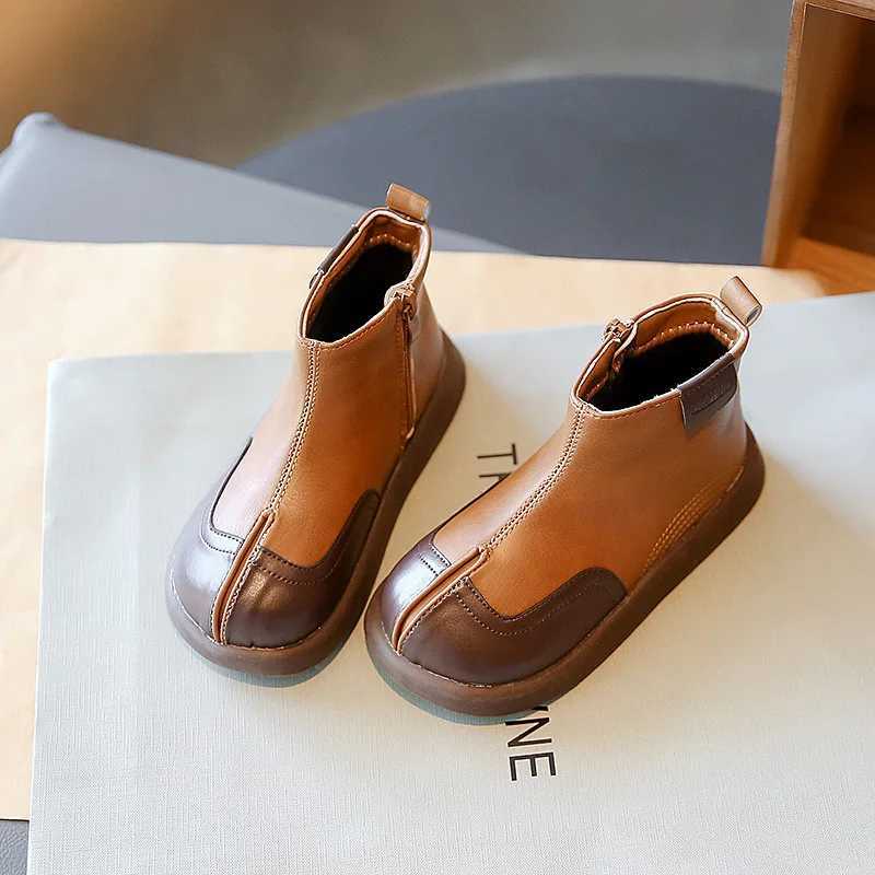 New childrens side zipper short boots autumn fashion casual boys and girls plush warm leather shoes baby snow boots M241102
