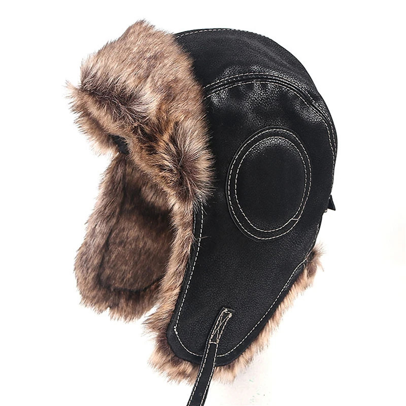 Winter hat mens pilot bomber trap hat artificial fur snow hat with ear flaps windproof and warm Lei Feng hat 241031