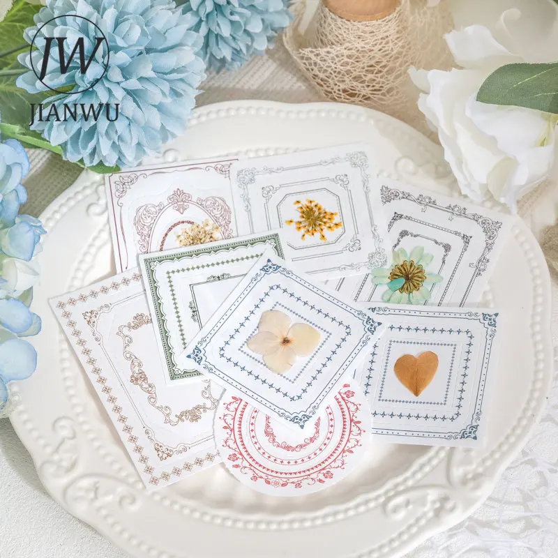 JIANWU 50 Sheets Border 2025 Poetry Series Hollow Material Paper Memo Pad Creative DIY Junk Journal new Collage Decor Base Stationery