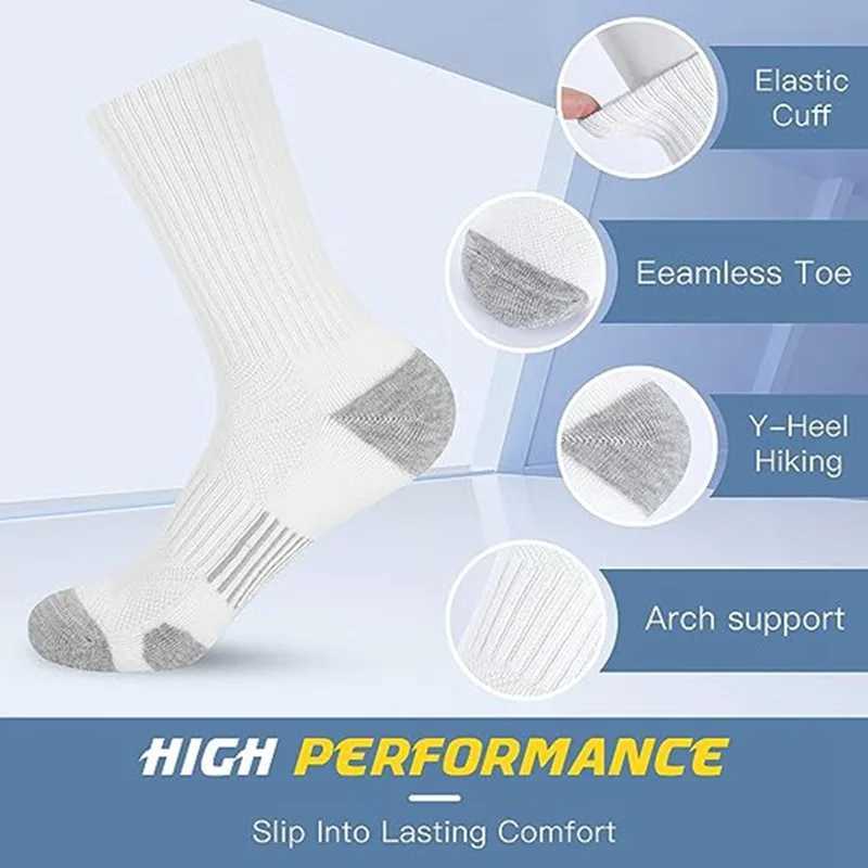 6 Pairs New Men Long Sport Compression Breathable Basketball Cushion Running White/Black Plus Size 38-46 LX241102