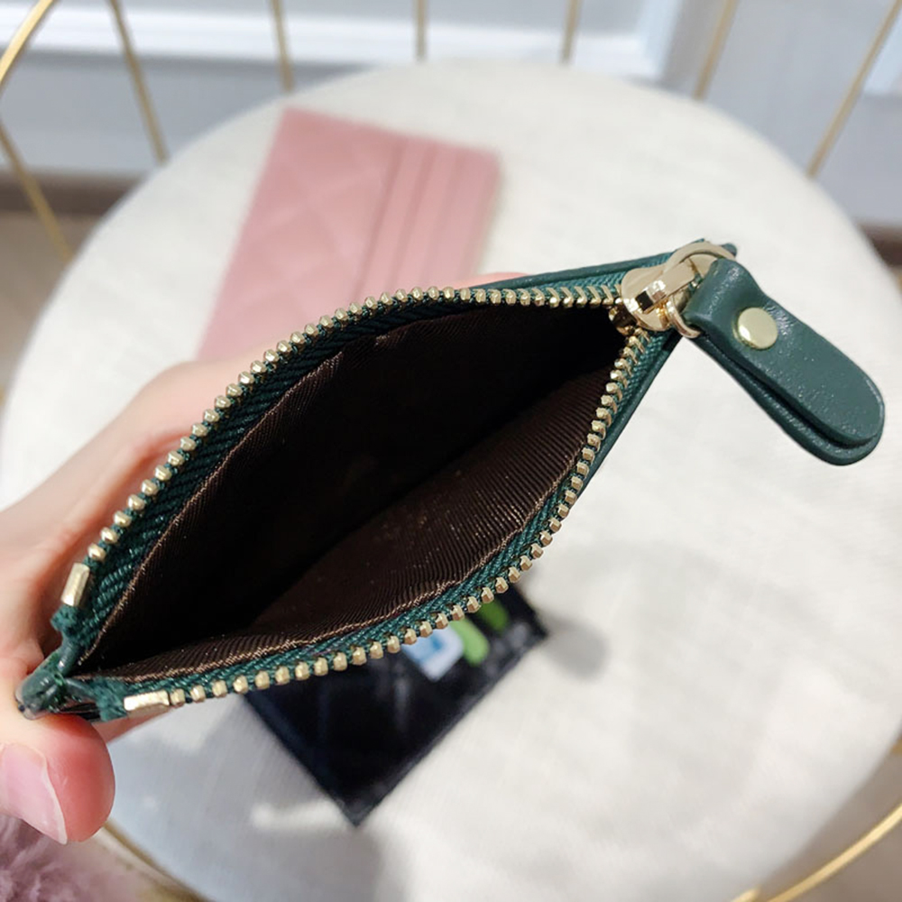 100% Genuine Leather Zip Card Holder Custom Initials Mini Sheepskin Diamond Quilted Wallet Luxury Engrave Letter Slim Coin Purse