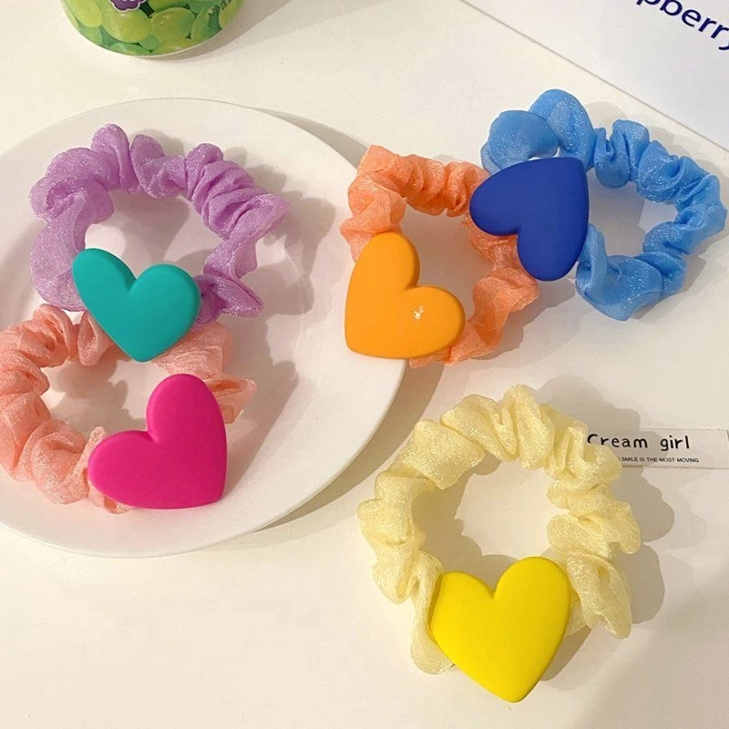 Solid 2025 Color Heart new Elastic Scrunchie Hair Ties Rubber Bands Women Girls Children Hair Scrunchies Holder Hair Accessories