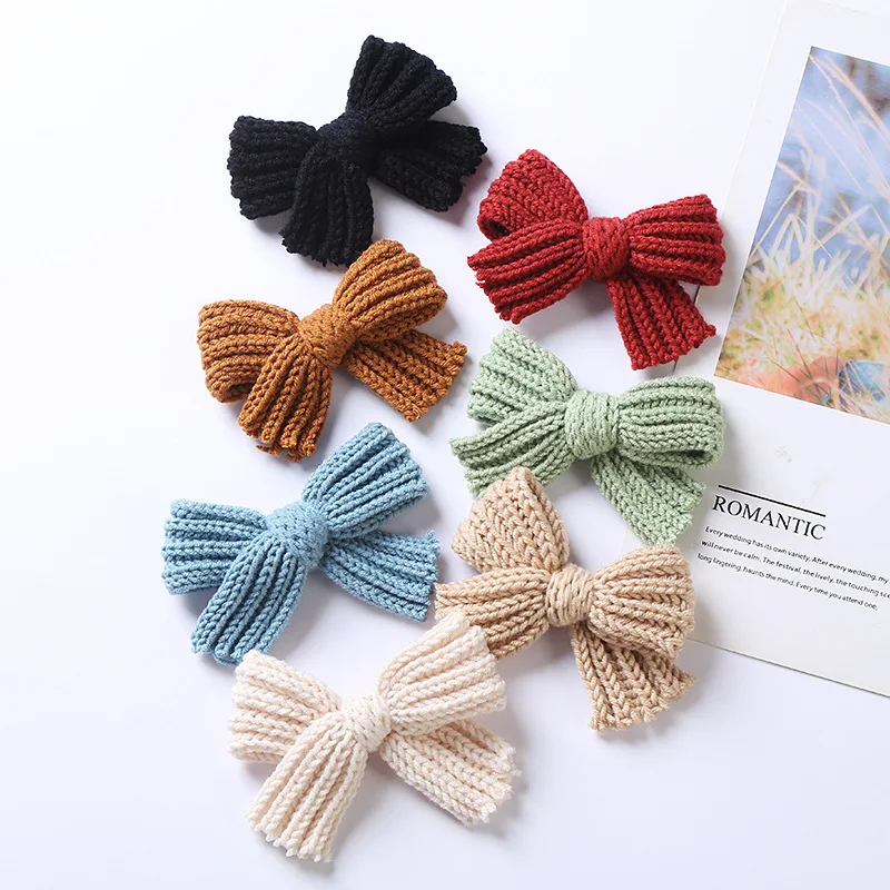 PC Wool Knitted Solid Color Bow Knot Hair Clips For Baby Girls Barrettes Hairpins Kids Clip Accessories 5