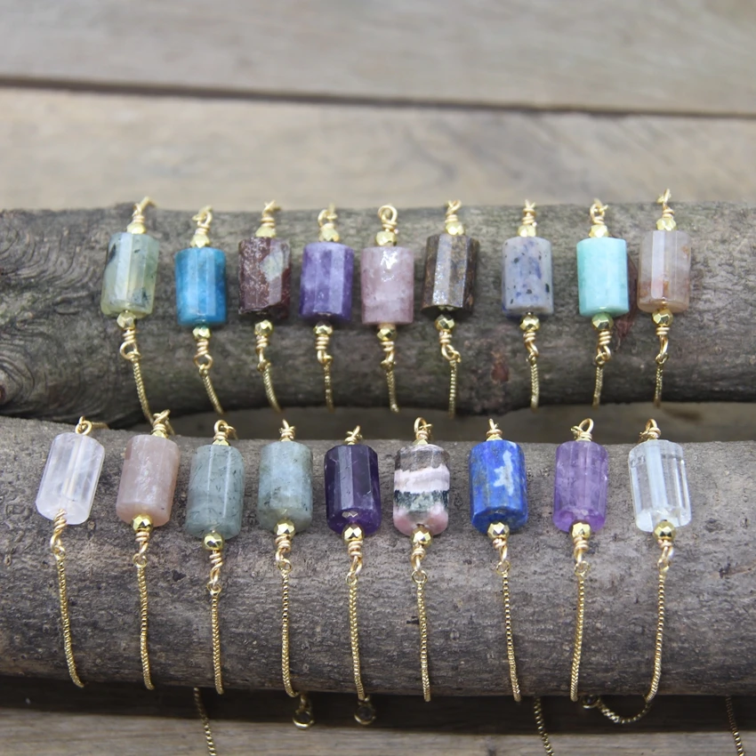 2025 Faceted Natural Gems Gold Color Chains new Adjustable Bracelets Lapis Amethysts Labradorite Crystal Single Bracelet Jewelry QC2001