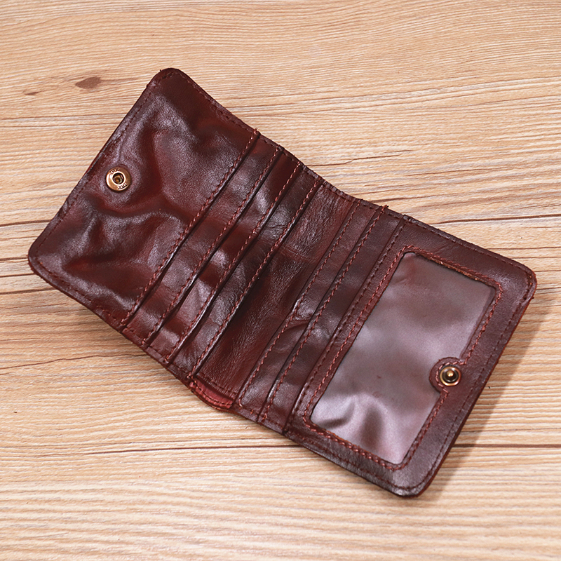Genuine Leather Wallet For Women Men Vintage Short Slim Small Bifold Women's Purse Card Holder With Zipper Coin Pocket ID Window
