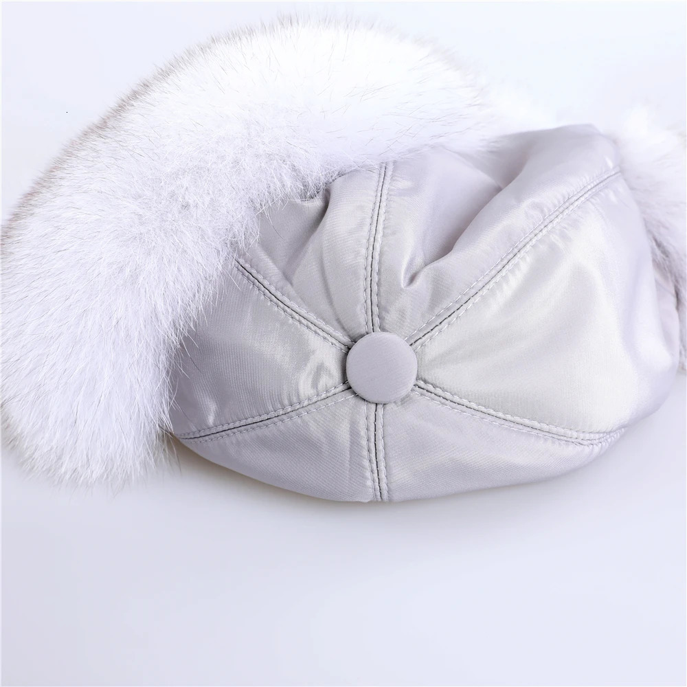 100% real fox fur hat womens Russian Usanka pilot hunter ski hat winter raccoon fur bomber hat 241031