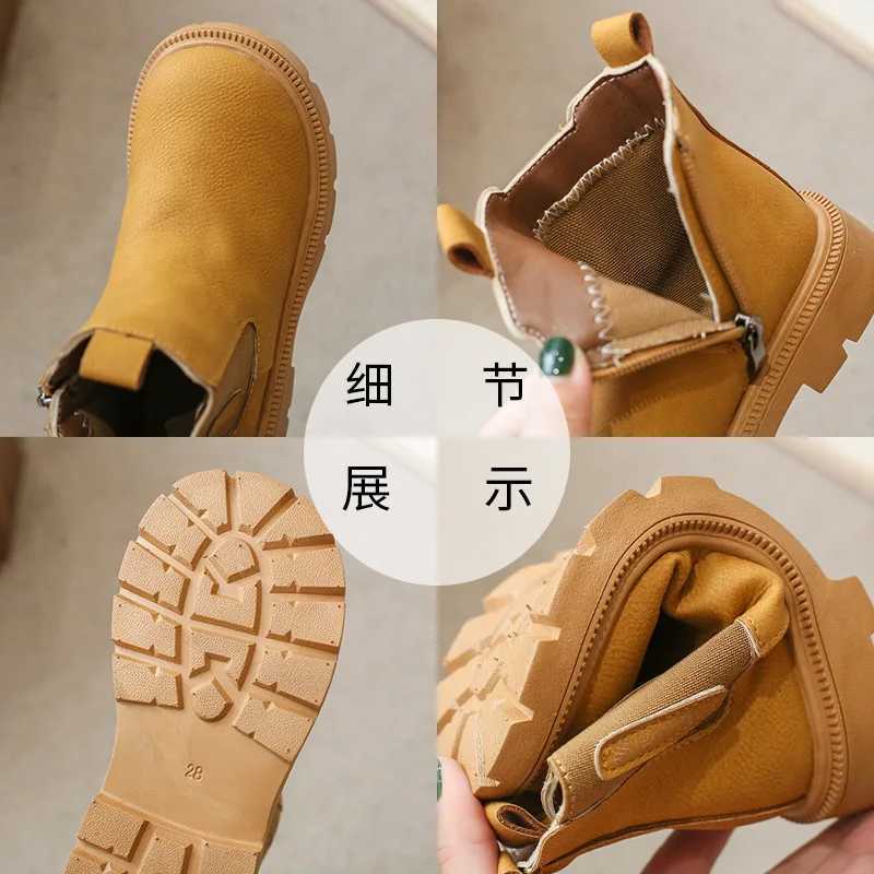 New Autumn/Winter Childrens UK Sled Comfortable Boots Solid Waterproof Zipper Lightweight Leather Ankle Boots M241102