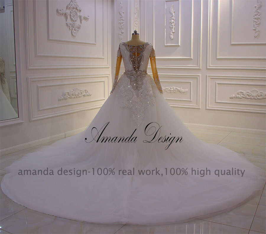 Design Amanda Robe De Mariage Sirene Long Sleeve Rhie Detachable Skirt Wedding Dress tachable