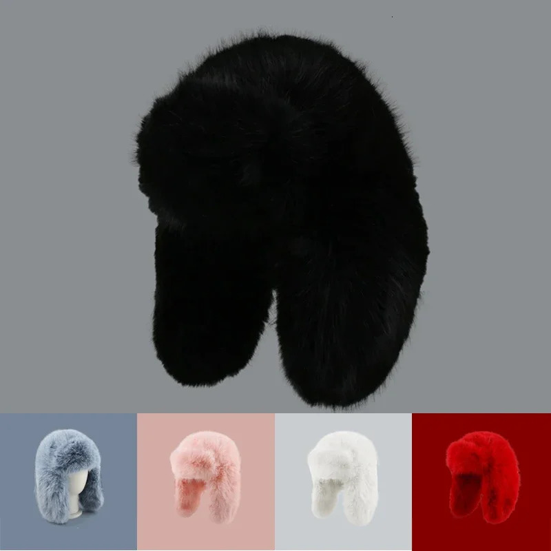 Artificial fur winter womens hat windproof hunting hat warm thick skiing Russian hat with ear muffs Ushaka plush bomber hat 241031