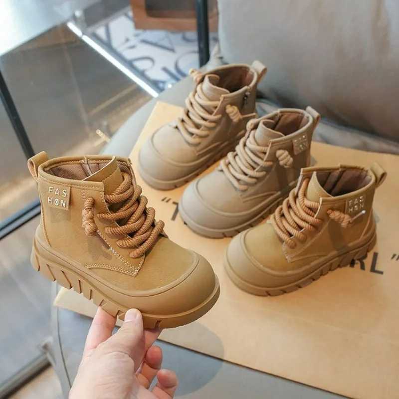 New Childrens Fashion Boots Winter Thick Boys and Girls Anti slip Warm Leather Boots Side Zipper Solid Color Childrens Casual Shoes M241102