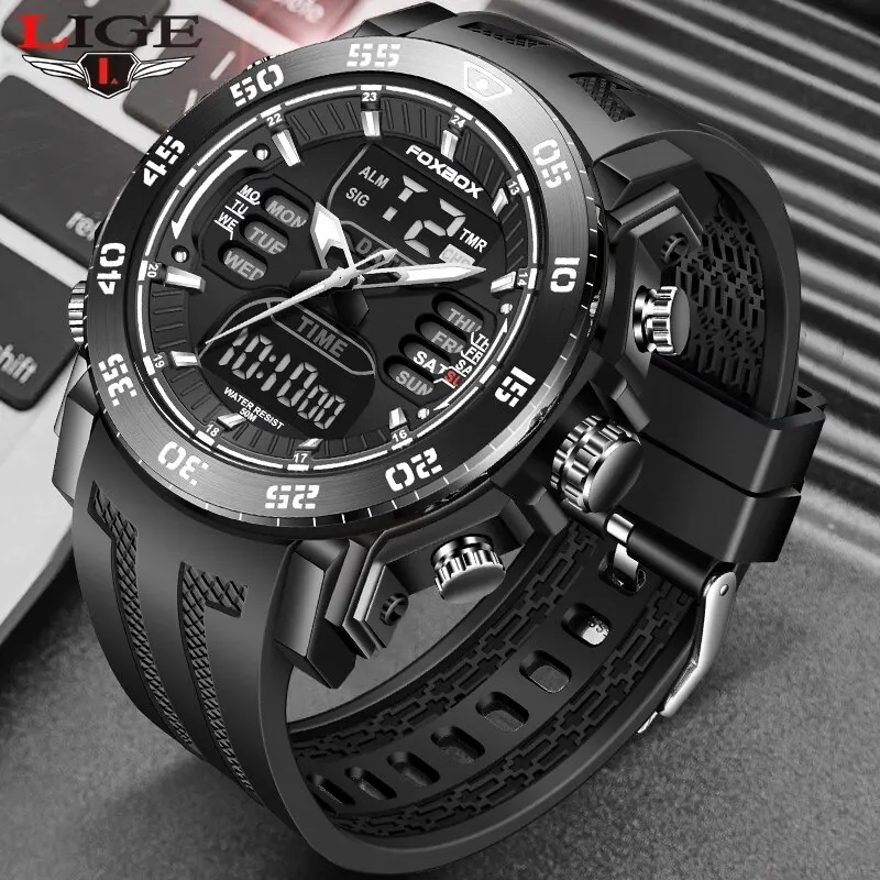FOXBOX Digital Men Watch 50m Waterproof Wristwatch LED Quartz Clock 2025 Sport new Watch Male Big Watch Men Relogios Masculino
