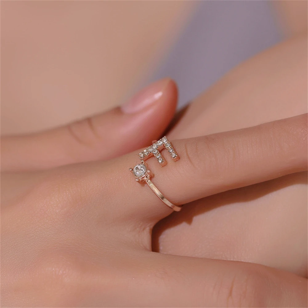 A-Z Letter 2025 Adjustable Opening Rings For Women Alphabet Name Initials Ring new Crystal Rings Bridesmaid Wedding Gift