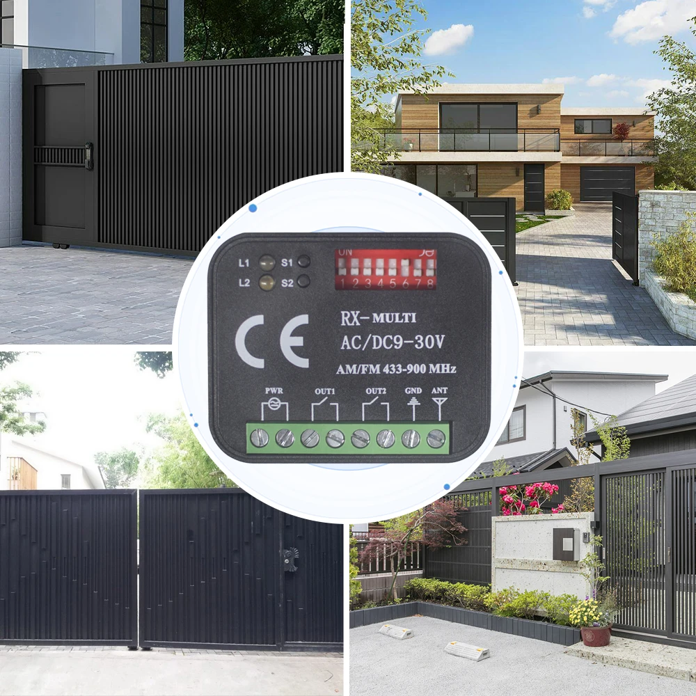 Universal RX Multi Frequency 300-900MHz Receiver 2CH AC/DC 9-30V Relay Module For Garage Door Remote Control 433.92MHz 868MHz