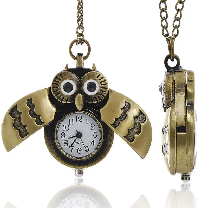 Bronze Mini new 2025 Owl Keychains Animals Quartz Pocket Watch Men Fans Souvenir Gifts with 80cm Neck Chain Gift Watch