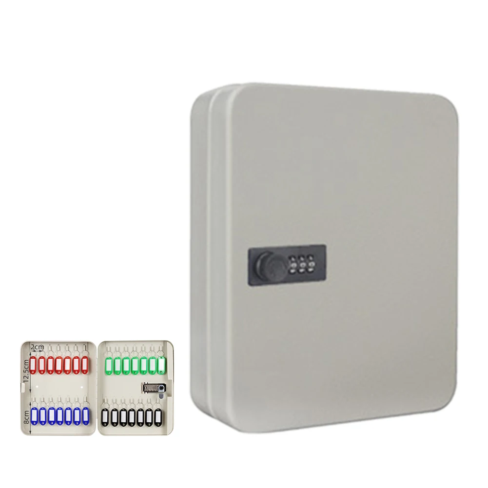 Wall Mounted Modern With Lock Key Cabinet Security Box Durable Storage Organizer Office Home Metal Portable 6Keys, 28Keys