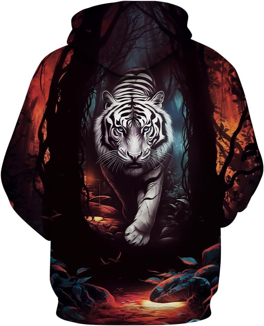 Hoodie for Mens Womens Funny Tiger Printed Hoodie Animal Graphic A white tiger breaking out like a dream Sweatshirt Graphic Hoodies sweatshirt Pullove