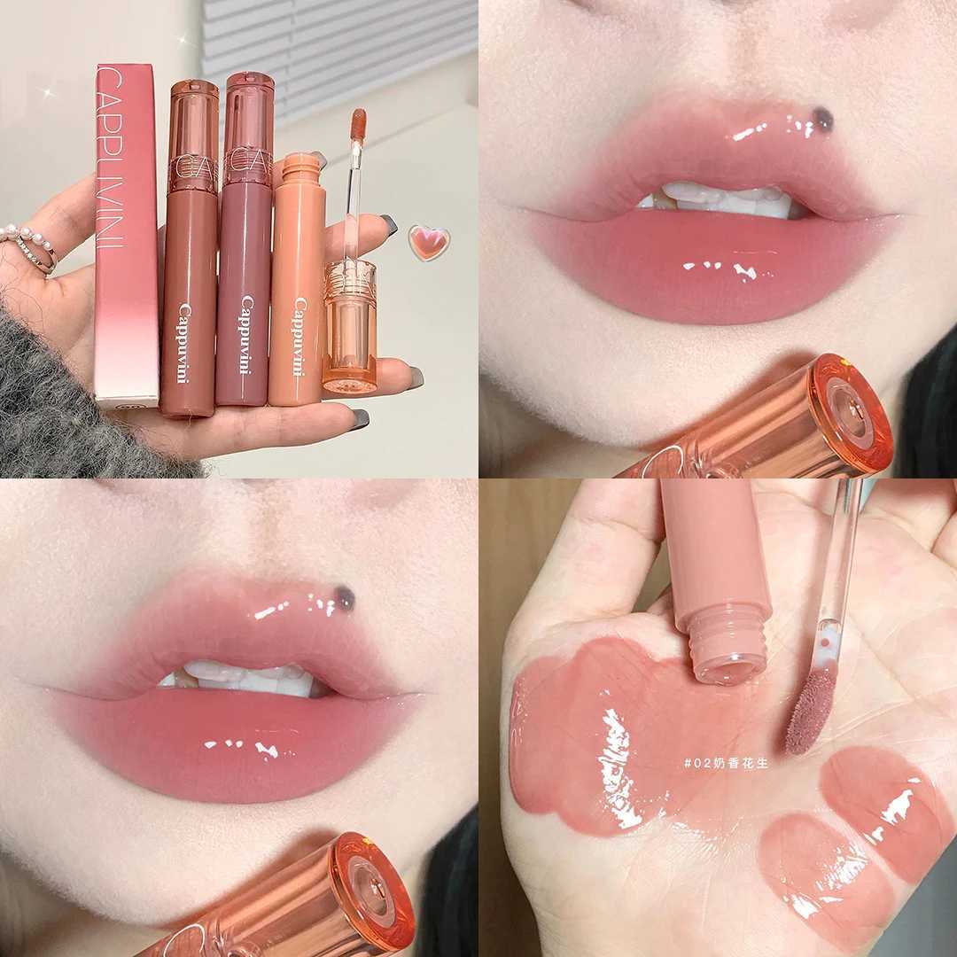 Crystal jelly lip gloss moisturizing water gloss transparent lip oil waterproof long-lasting nude gloss grape red lip color makeup W241101