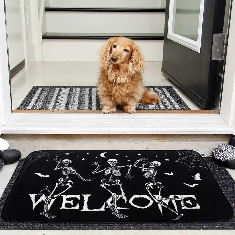 Halloween Dancing Skeletons Door Mat Spooky Skull Non-Slip Welcome Entrance Rugs Kitchen Bedroom Living Room Carpet DecorationXJ241101