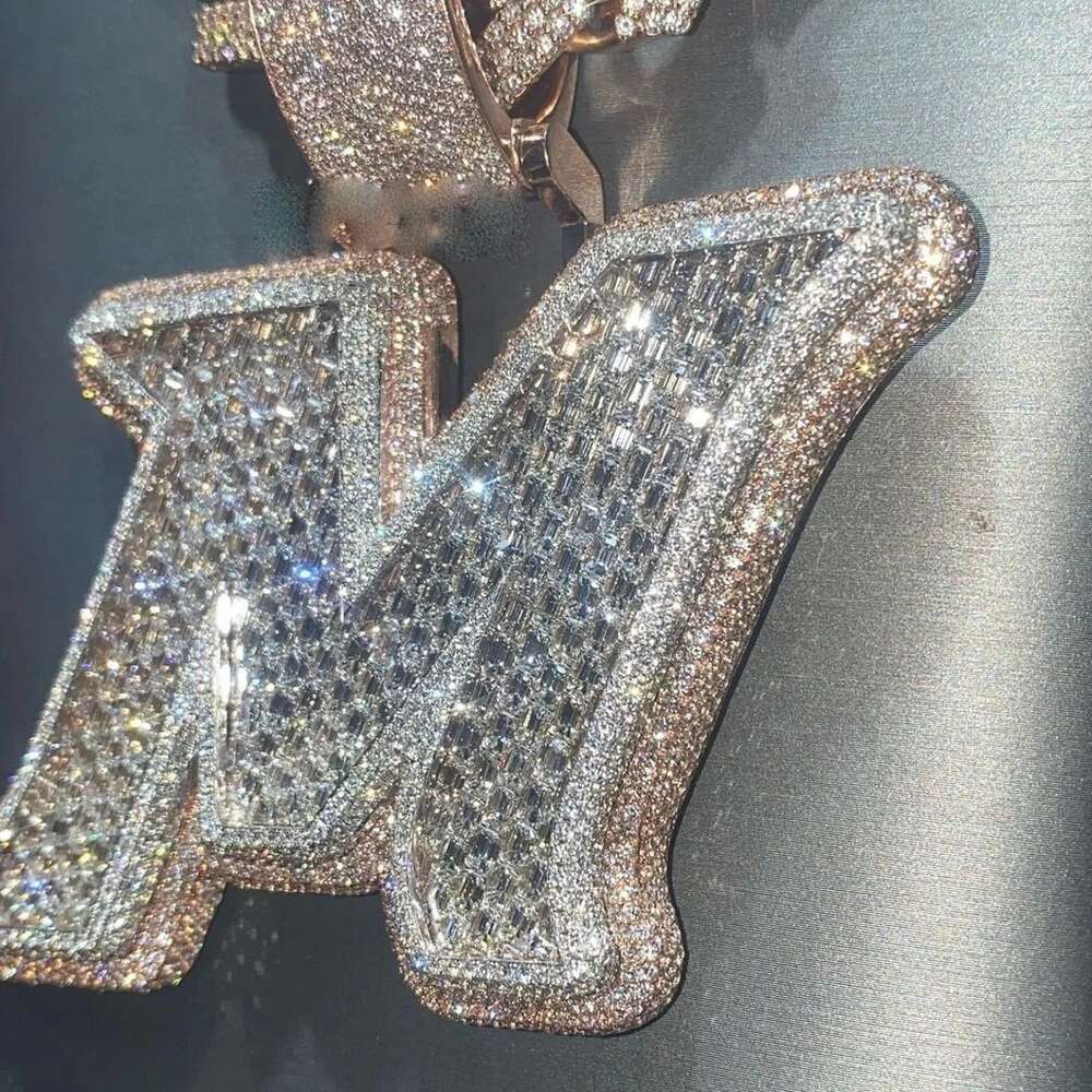 Custom pendant Iced Out CZ Big VVS Moissanite Nameplate Pendent Hip Hop Giant Jewelry Deluxe Custom Name Baguette Letter Necklace Rapper