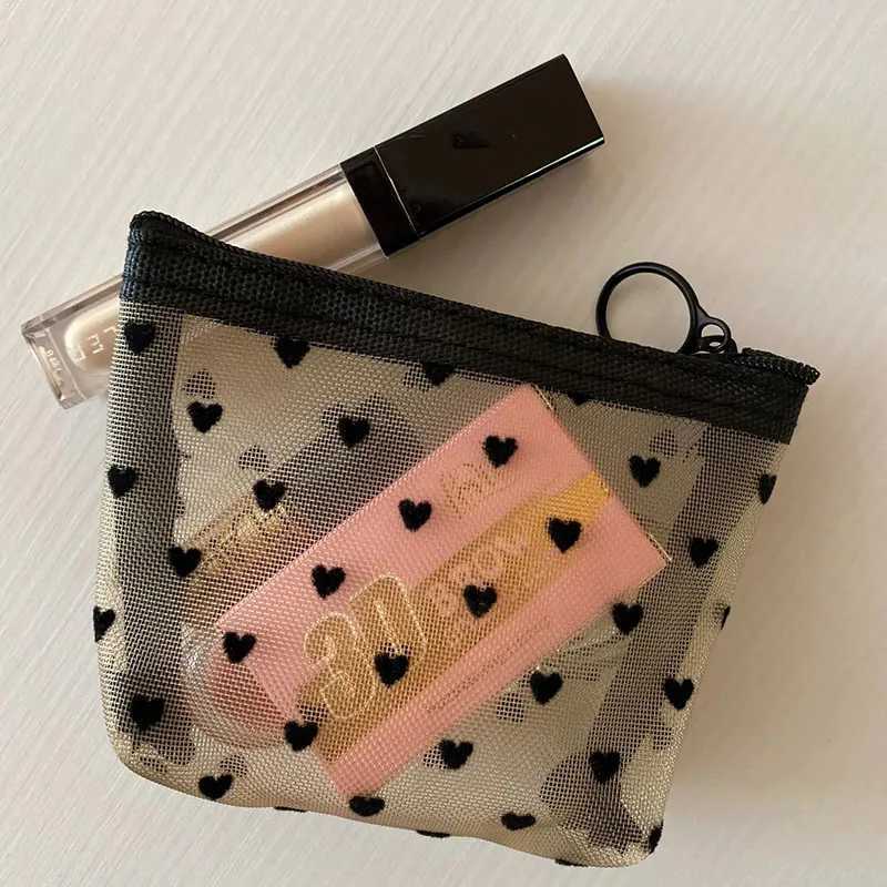Women Black Small Coin Wallet Bags Mesh Transparent Earphe Mey Key Card Holder Girl Small Purse PouchXJ241111