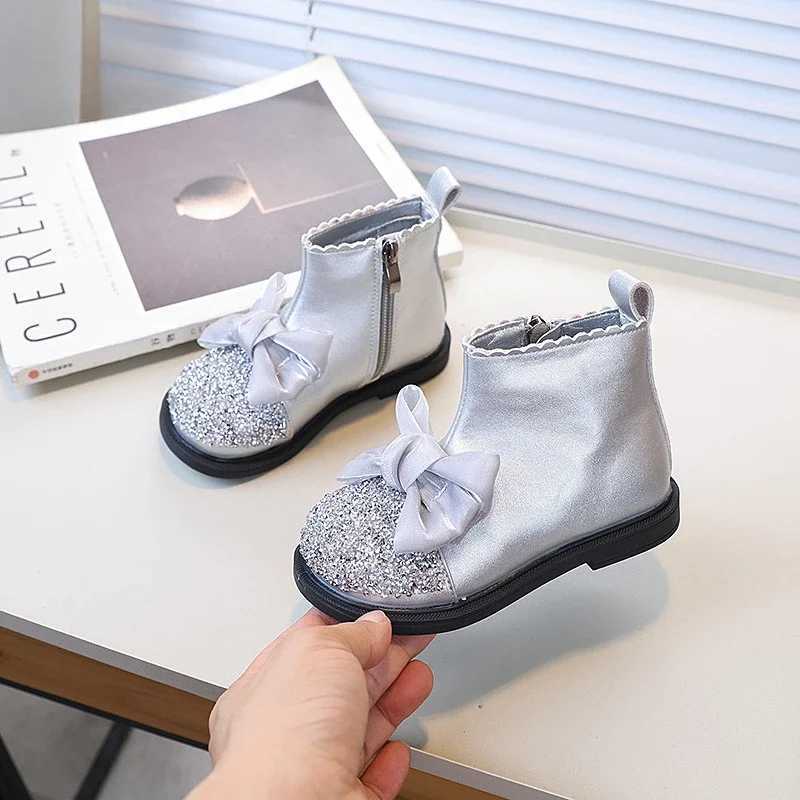 Girls ankle boots Korean Sle sequined childrens princess boots butterfly bow Versatile childrens tight short boots Spring and Autumn fashion M241102