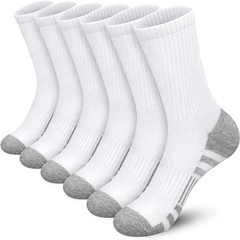 6 Pairs New Men Long Sport Compression Breathable Basketball Cushion Running White/Black Plus Size 38-46 LX241102