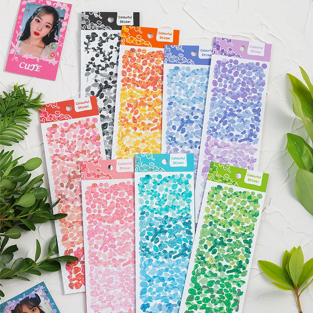 8pcs new Cute Shiny Korean Hologram Stickers Kpop Toploader Decor - Colorful Kawaii Reflective Deco 2025 Stickers With Flowers & Leaves