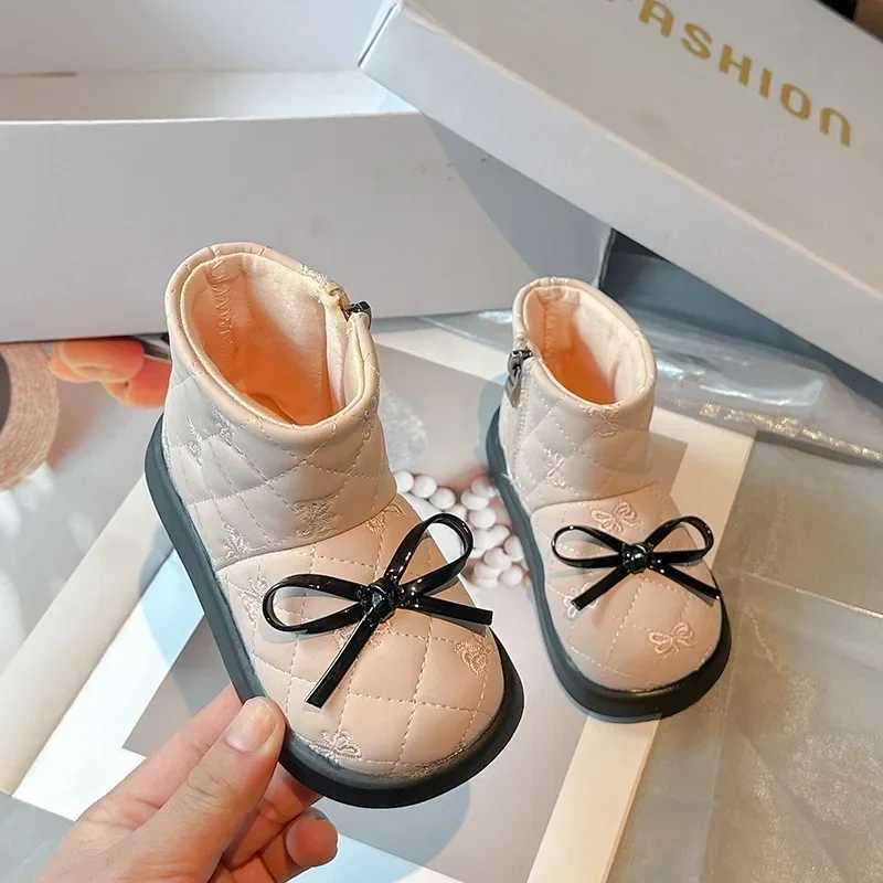 Elegant girl fashion princess boots fashion bow Versatile childrens short boots round non slip ankle boots side zipper M241102