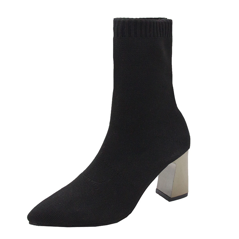 2022 Spring And Autumn New Pointed Soc, Thin Boots, Breathable Flying Woven High Heels, Solid Color All-Match Women's Boots
