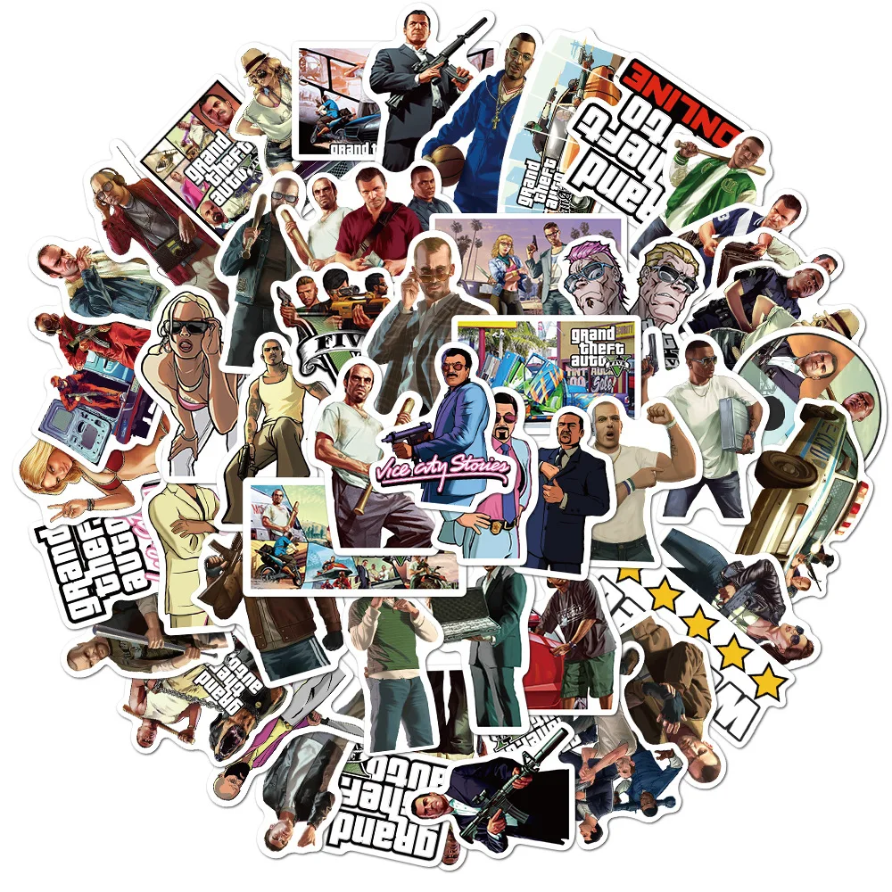 new 50Pcs Game GTA Stickers 2025 for Laptop Skateboard Guitar Phone Lage Car Vinyl DIY Decals Cool Waterproof Sticker Kids Toy