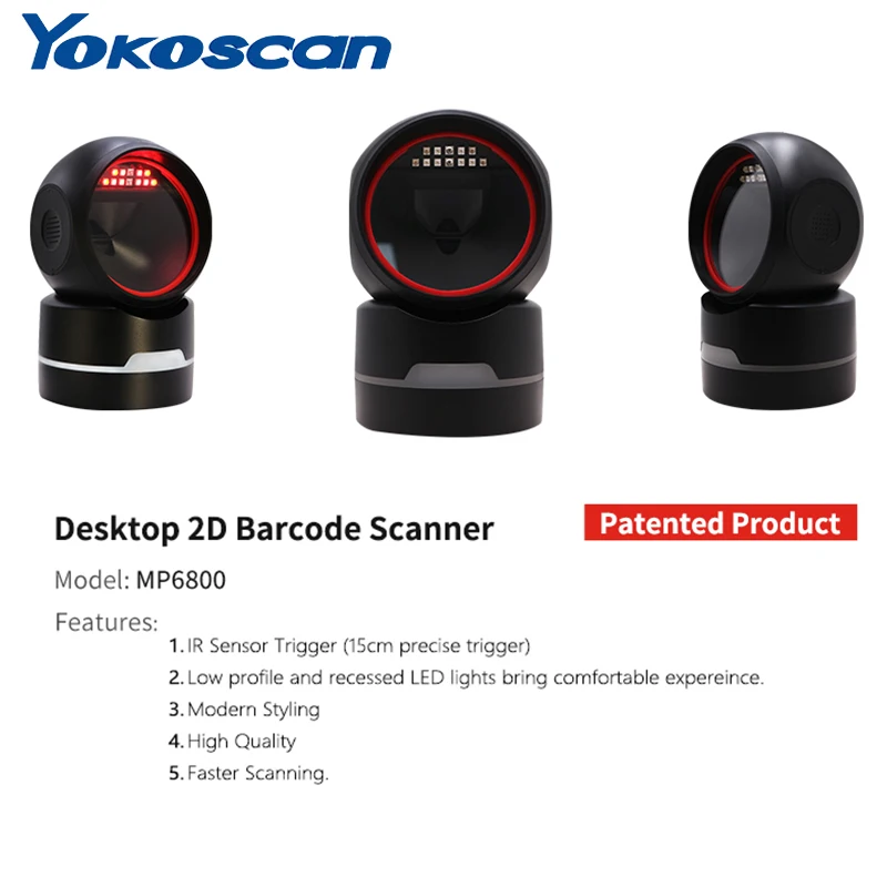 MP6800 Cost-eefective Highgrade ring light Desktop Omni-Directional Handsfree 1D/2D/QR Barcode Scanner USB/RS232 For Supermarket