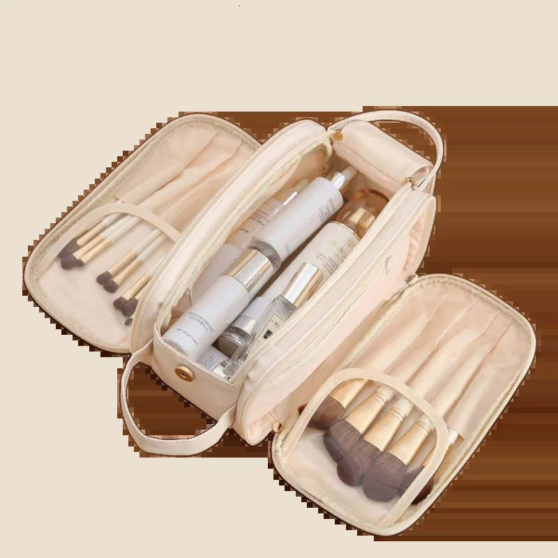 Travel makeup bag with handle PU leather portable large makeup bag suitable for women men toilet makeup tools Sk 241031