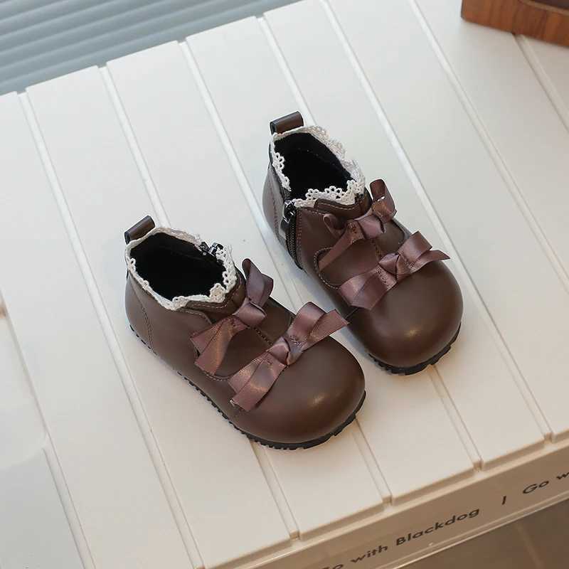 Childrens girls boots fashionable lace decoration bow zipper closure non slip shoes indoor and outdoor princess shoes M241102