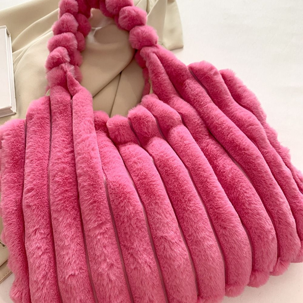 Solid Color Handbag Designerlarge Capacity Korean Style Shoulder Carrying Lunch Storage Plush Handbag