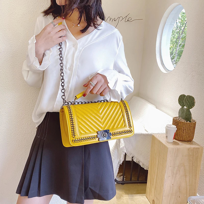 Shoulder Bag Chain Messenger Bag Women Fashion Shoulder Handbag Small Purse Embroidery Thread PU Leather Crossbody Bags 241031