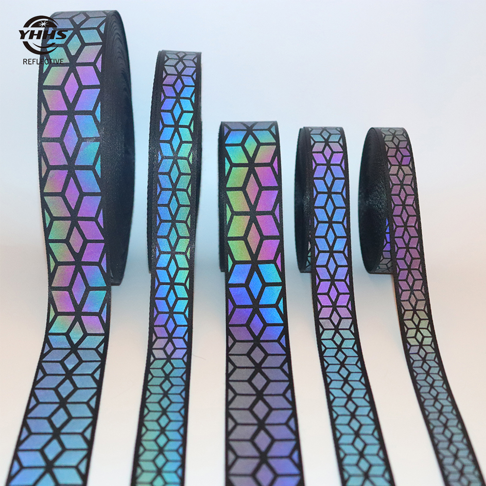 Rainbow Reflective Webbing High Visibility Black Magic Gradient Garment Accessories Sewing On Clothes Shoulder Strap 5Meters