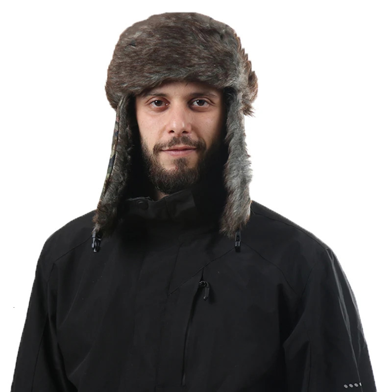 Camoland winter windproof earmuffs bomber hat mens trap hat velvet Chapka casual mens trap hat artificial fur earmuffs snow hat 241031