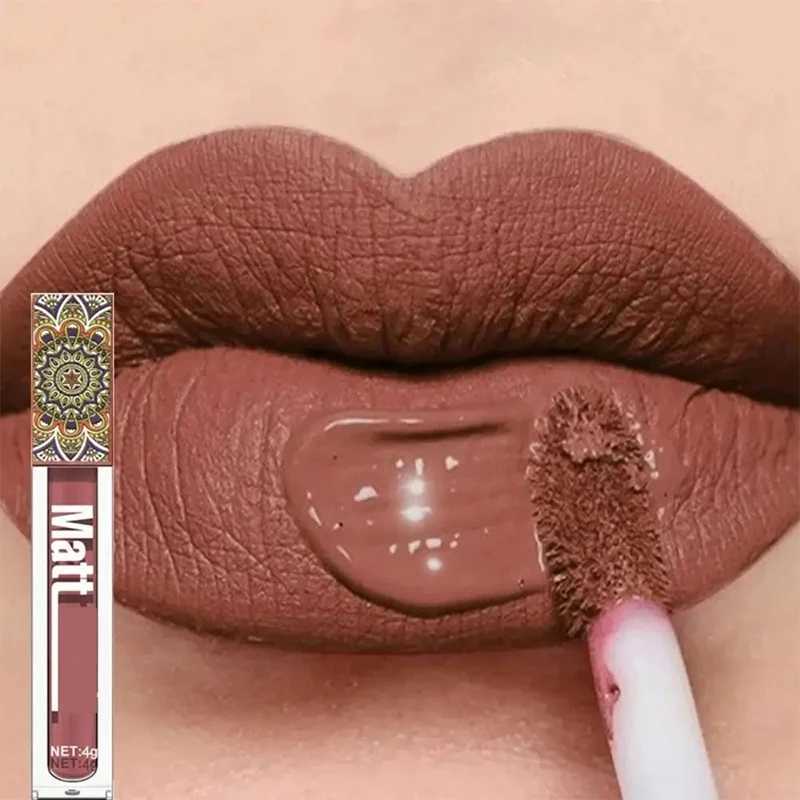 Matte nude lip color Brown nude pigment Dark red durable velvet liquid lipstick Womens makeup waterproof lipstick W241101